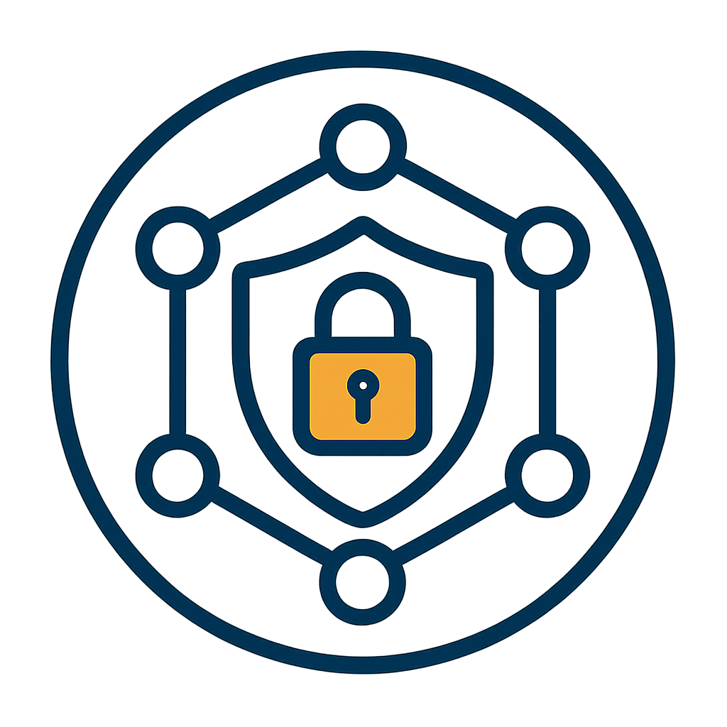 icon network security with ombry 2346642 and an accent of e09000